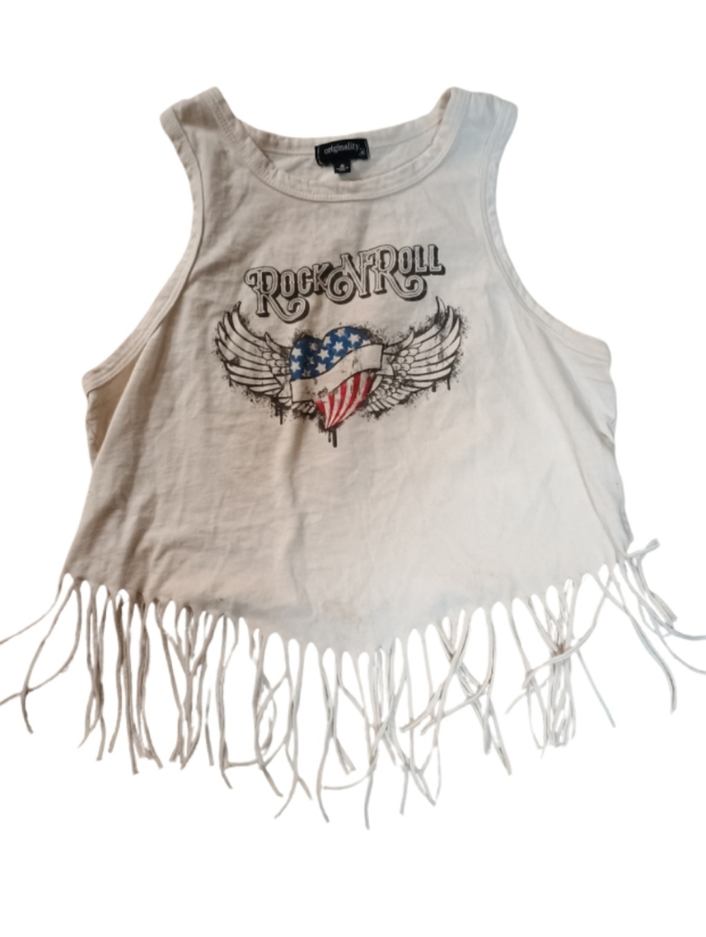 Originality White Rock & Roll Fringe Tank Top